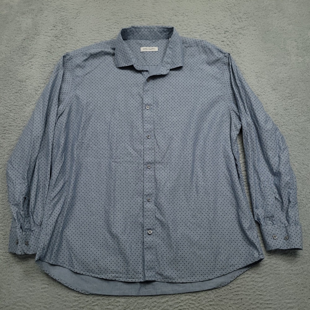 James Campbell Mens 2XL Blue Dress Shirt Black‎ Dot Pattern Long Sleeve